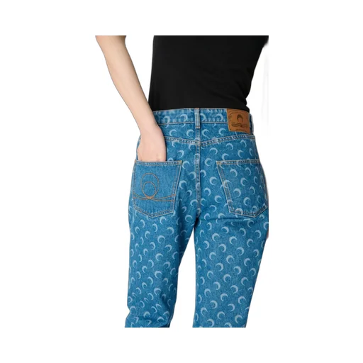 Allover Moon Printed Straight-Leg Jeans