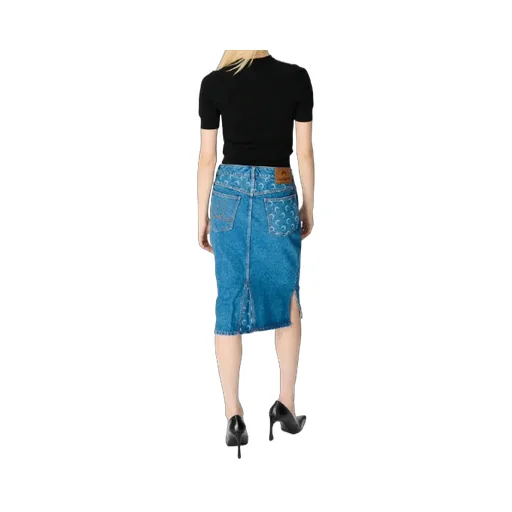 Moon Laser Wash Denim Knee Length Skirt