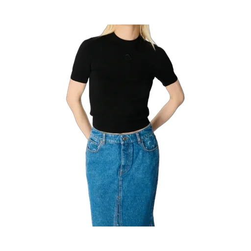 Moon Laser Wash Denim Knee Length Skirt