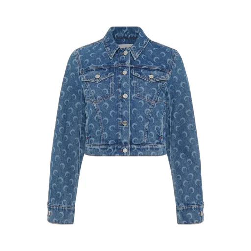 Moon Laser-Etched Water-Resistant Short-Sleeved Denim Jacket