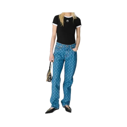 Allover Moon Printed Straight-Leg Jeans