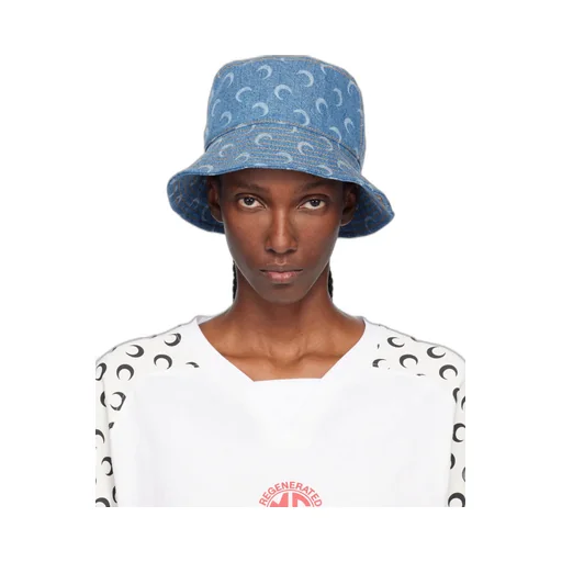 Contrast Stitched Crescent Moon Printed Bucket Hat