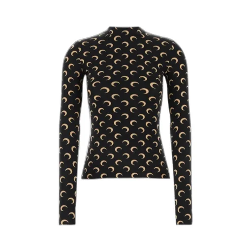 Crescent Print Turtleneck Long-Sleeve Top