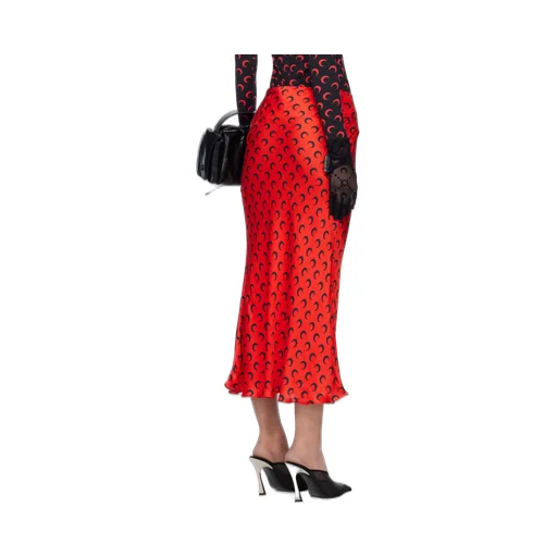 Crescent Moon-Print Flared Midi Skirt