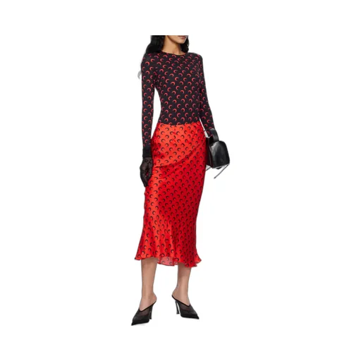 Crescent Moon-Print Flared Midi Skirt