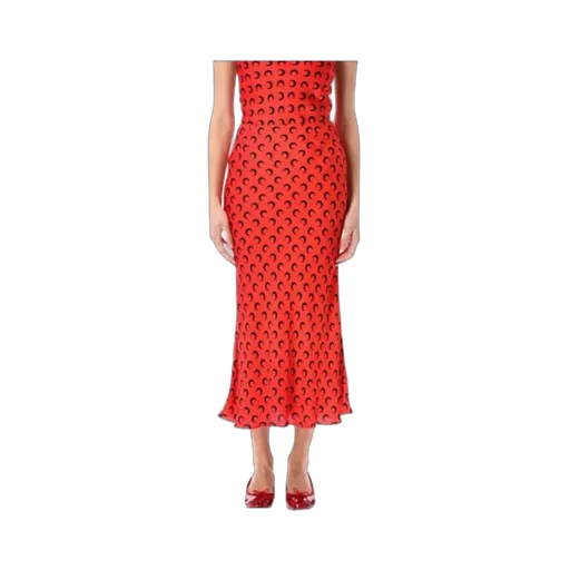 Crescent Moon-Print Flared Midi Skirt