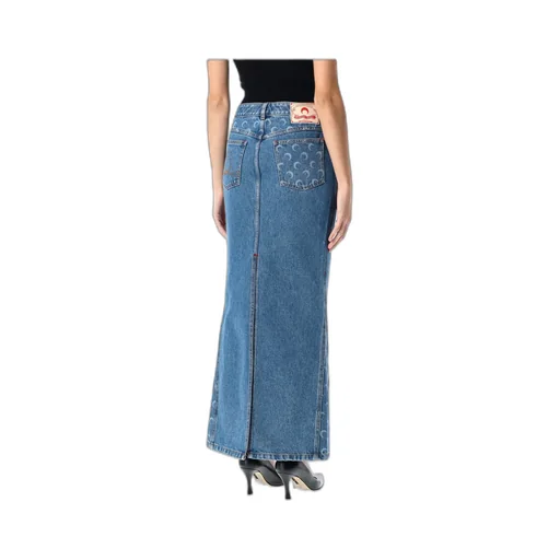 Moon Laser Denim Long Skirt
