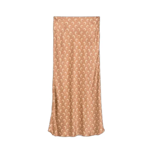 Crescent Moon-Print Flared Midi Skirt