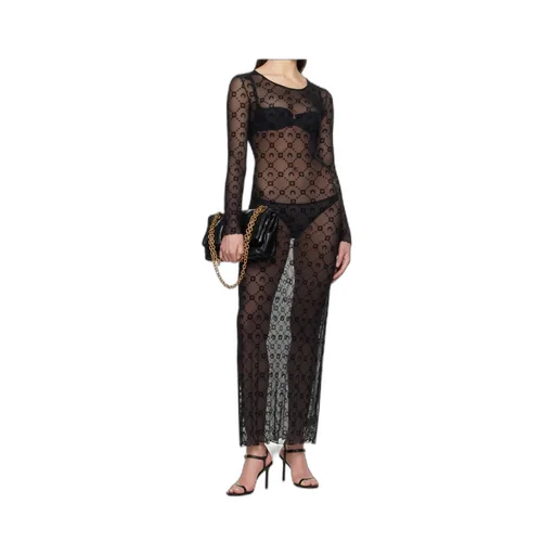 Moonogram Mesh Flock Long Dress