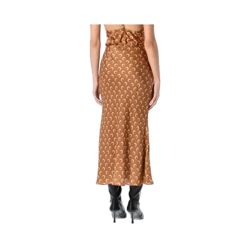 Crescent Moon-Print Flared Midi Skirt