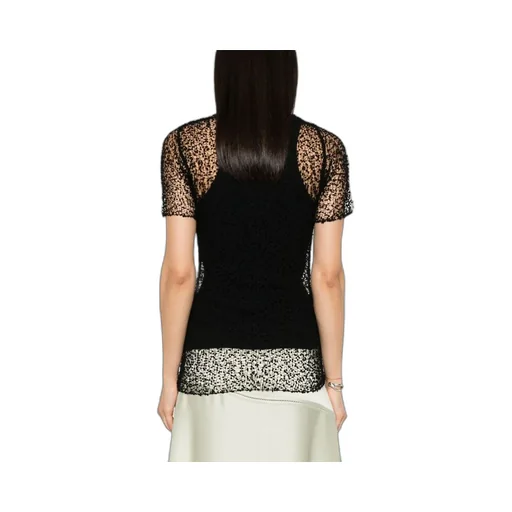 Semi-Sheer Top With Dot Embroidery