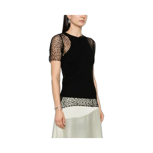 Semi-Sheer Top With Dot Embroidery