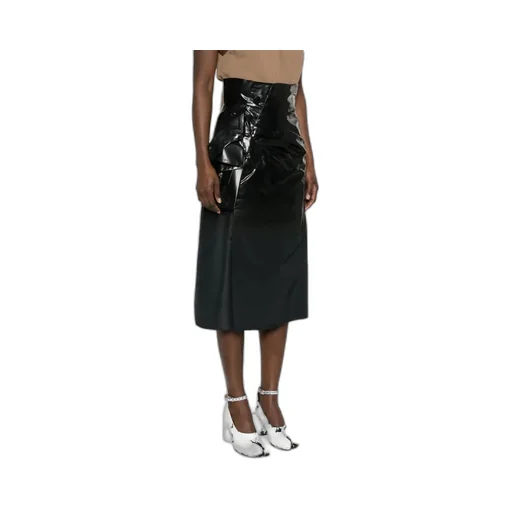 Coated Ruched Midi Skirt