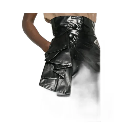 Coated Ruched Midi Skirt