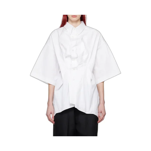 Ruched Collared Short-Sleeve Shirt