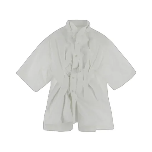 Ruched Collared Short-Sleeve Shirt