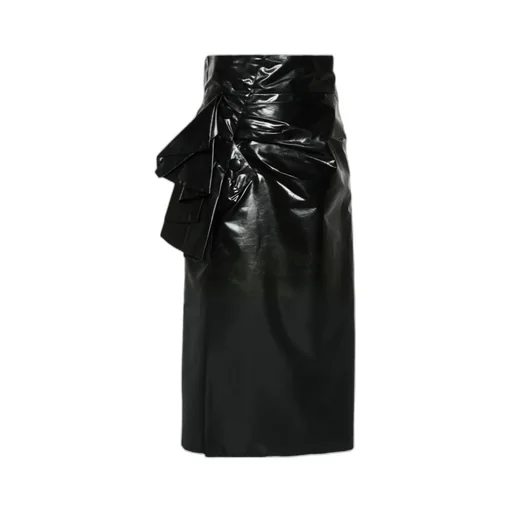 Coated Ruched Midi Skirt