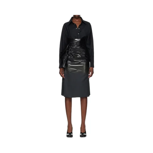 Coated Ruched Midi Skirt