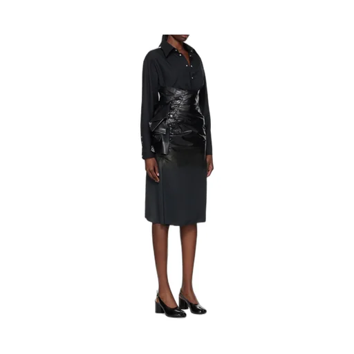 Coated Ruched Midi Skirt