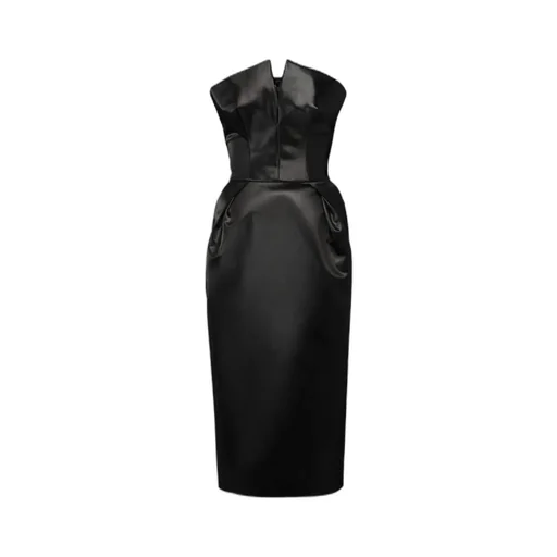 Strapless Pleat-Detailed Midi Dress