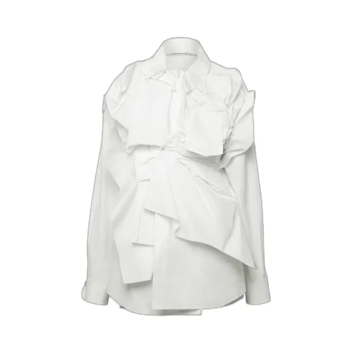 Drop-Shoulder Gathered Poplin Shirt