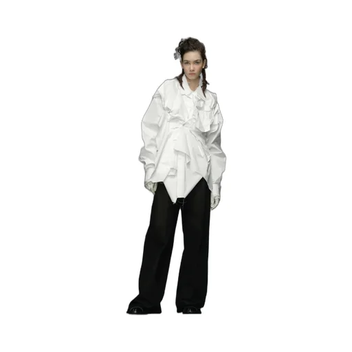Drop-Shoulder Gathered Poplin Shirt