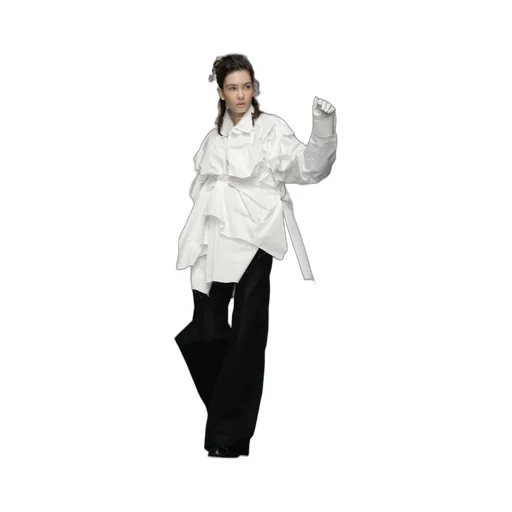 Drop-Shoulder Gathered Poplin Shirt
