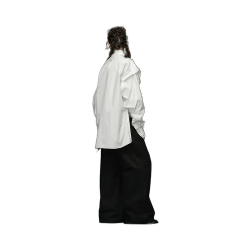 Drop-Shoulder Gathered Poplin Shirt