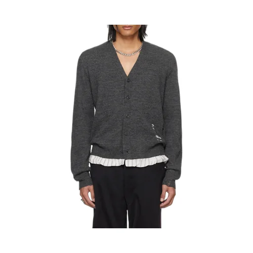 Distressed-Finish Buttoned Cardigan