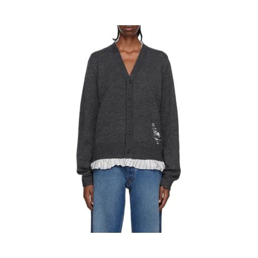 Distressed-Finish Buttoned Cardigan