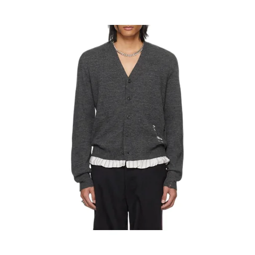 Distressed-Finish Buttoned Cardigan