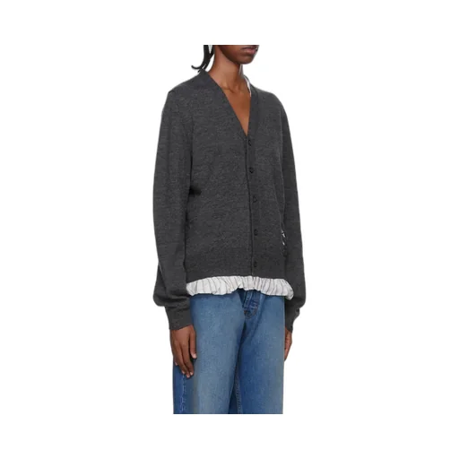 Distressed-Finish Buttoned Cardigan