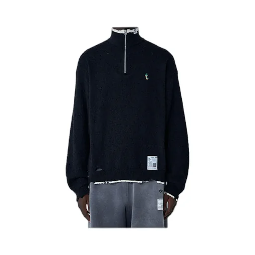 Quarter Zip-Up Distressed Jumper