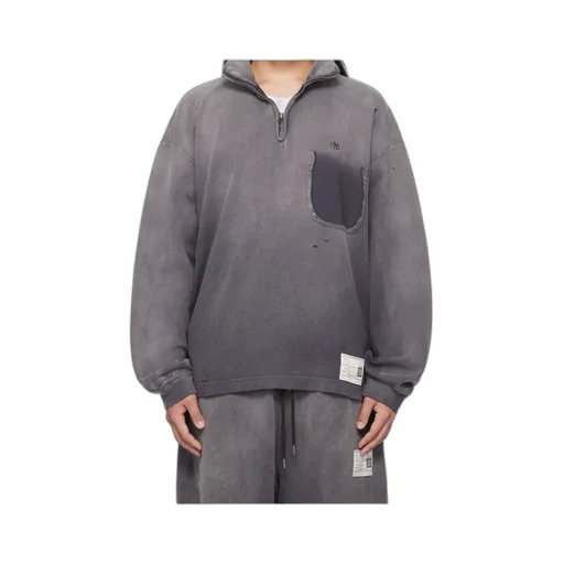Distressed-Effect Half-Zip Sweatshirt