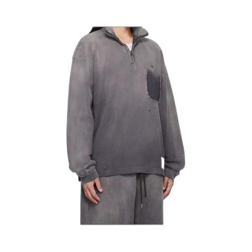 Distressed-Effect Half-Zip Sweatshirt