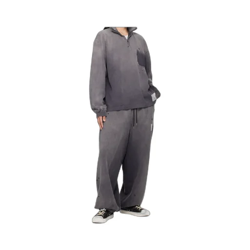Distressed-Effect Half-Zip Sweatshirt