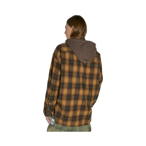 Plaid-Check Cotton Hooded Shirt