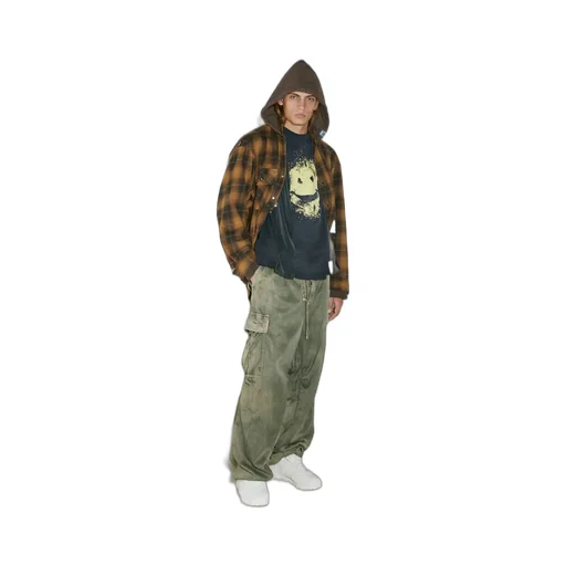 Plaid-Check Cotton Hooded Shirt
