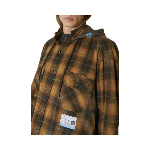Plaid-Check Cotton Hooded Shirt