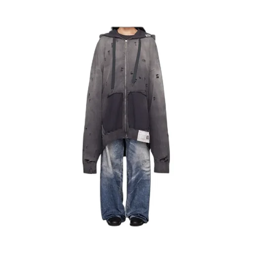 Distressed Zip-Up Hoodie