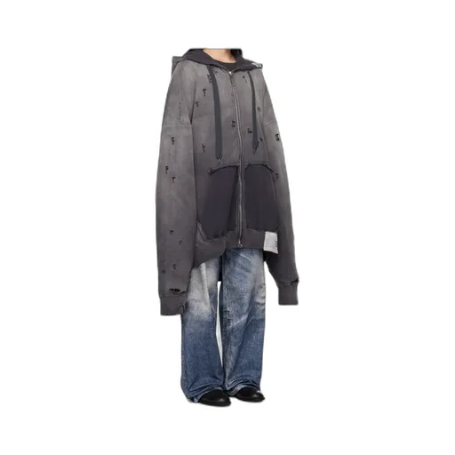 Distressed Zip-Up Hoodie