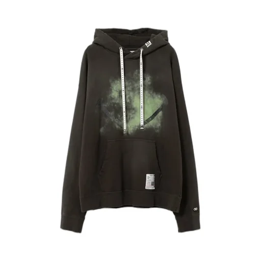 Smiely Face-Printed Distressed Drawstring Hoodie