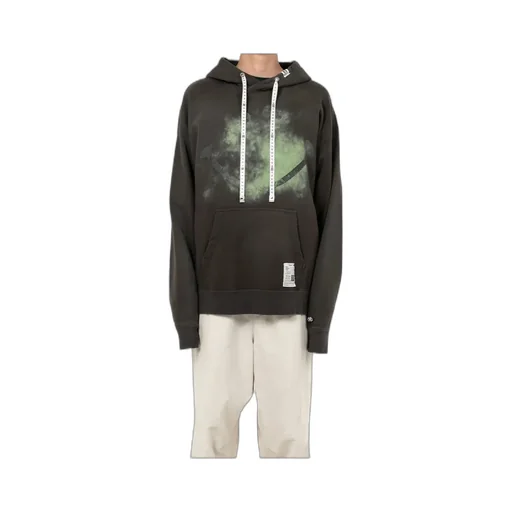 Smiely Face-Printed Distressed Drawstring Hoodie