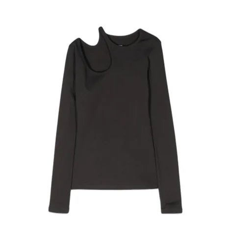 Long-Sleeved Irregular Shoulder T-Shirt