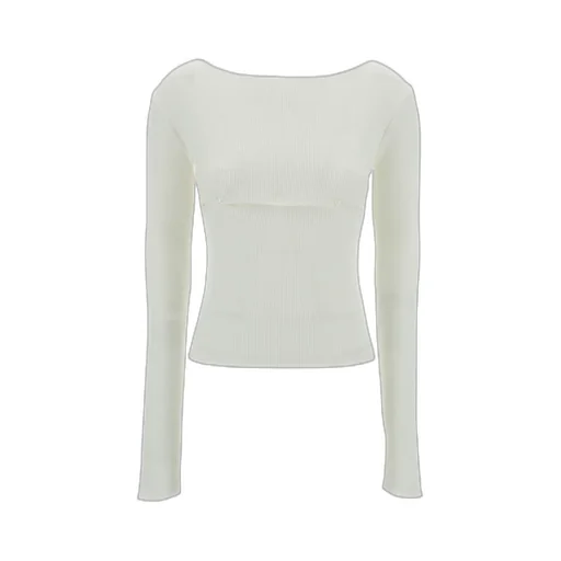 Ribbed Boat Neck Top With Buttons