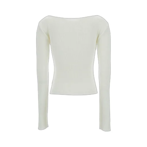 Ribbed Boat Neck Top With Buttons