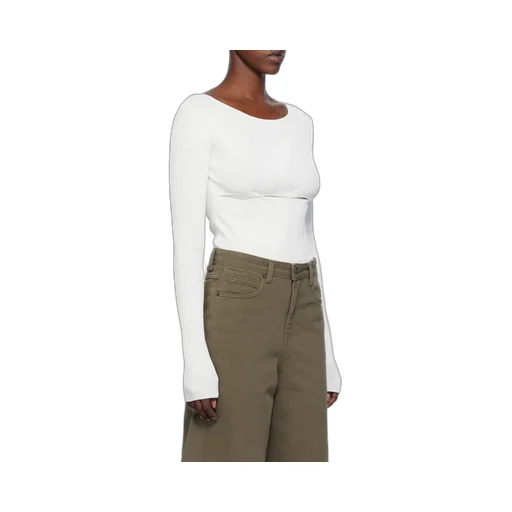 Ribbed Boat Neck Top With Buttons