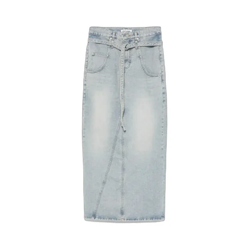 Belted Denim Maxi Skirt