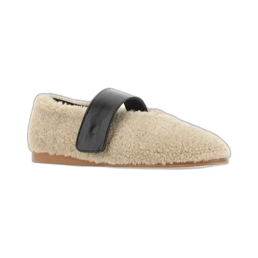 Shearling Strapped Ballerina Flat Shoes