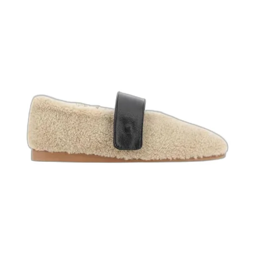 Shearling Strapped Ballerina Flat Shoes